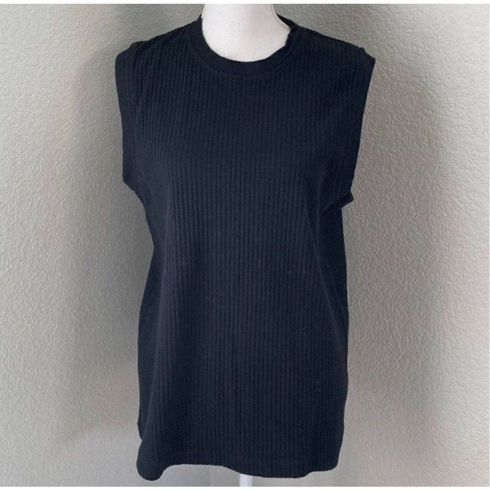 Brandini Black Ribbed Sleeveless Muscle Tank Blouse Size Large